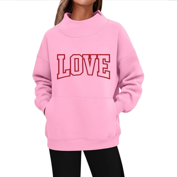 cocolona Womens High Neck Sweatshirts Valentines Long Sleeve Love Print Shirts Fashion Casual Loose Pullover Tops