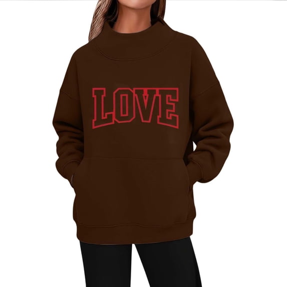 cocolona Womens High Neck Sweatshirts Valentines Long Sleeve Love Print Shirts Fashion Casual Loose Pullover Tops