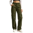 thumbnail image 1 of cocolona Womens High Waist Cargo Pants Elastic Button Waist Straight Wide Leg Outdoor Hiking Pants with Pockets, 1 of 5