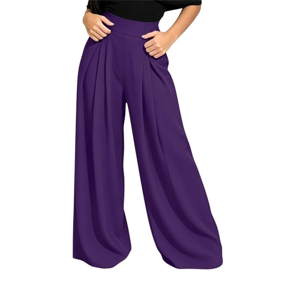 cocolona Womens High Waist Casual Loose Dress Pants Elastic Waist Straight Wide Leg Travel Lounge Pants with Pockets