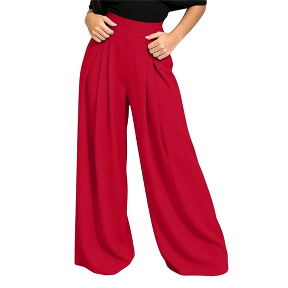 cocolona Womens High Waist Casual Loose Dress Pants Elastic Waist Straight Wide Leg Travel Lounge Pants with Pockets