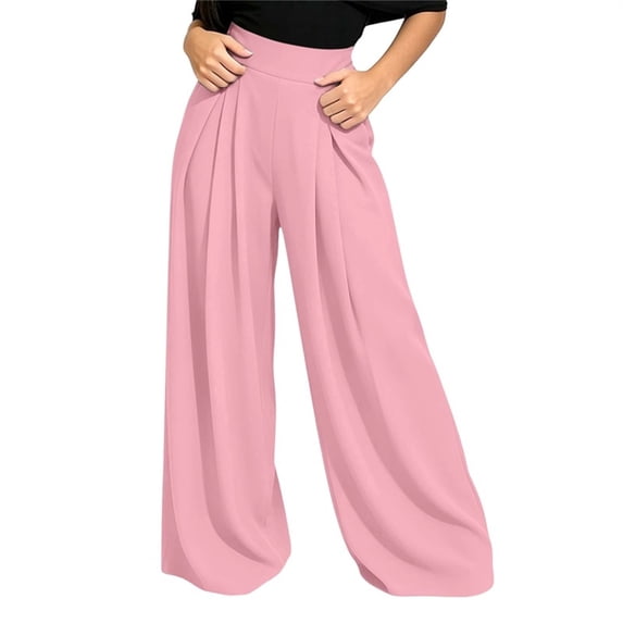 cocolona Womens High Waist Casual Loose Dress Pants Elastic Waist Straight Wide Leg Travel Lounge Pants with Pockets