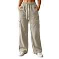 thumbnail image 1 of cocolona Womens High Waist Corduroy Cargo Pants Elastic Waist Drawstring Wide Leg Workout Lounge Pants with Pockets, 1 of 5
