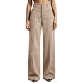 thumbnail image 1 of cocolona Womens High Waist Corduroy Dress Pants Elastic Waist Straight Wide Leg Business Casual Work Pants with Pockets, 1 of 5