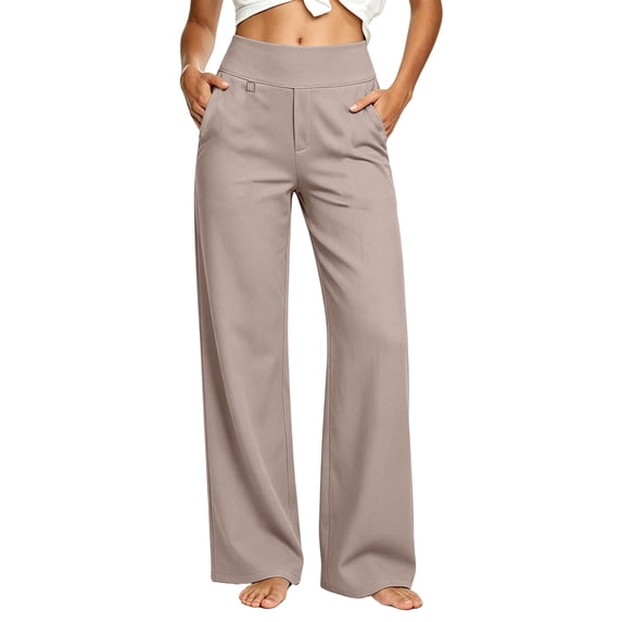 cocolona Womens High Waist Dress Pants Elastic Waist Straight Wide Leg Yoga Pants Casual Commute Work Pants with Pockets