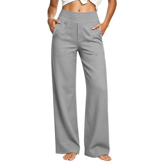 cocolona Womens High Waist Dress Pants Elastic Waist Straight Wide Leg Yoga Pants Casual Commute Work Pants with Pockets