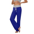 thumbnail image 1 of cocolona Womens High Waist Patchwork Yoga Pants Elastic Waist Drawstring Wide Leg Lounge Pants with Pockets, 1 of 4