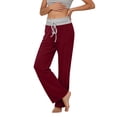 thumbnail image 1 of cocolona Womens High Waist Patchwork Yoga Pants Elastic Waist Drawstring Wide Leg Lounge Pants with Pockets, 1 of 4