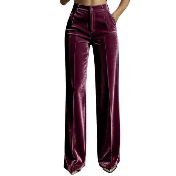 cocolona Womens High Waist Velour Dress Pants Elastic Waist Straight Wide Leg Commute Office Pants with Pockets
