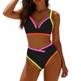 thumbnail image 1 of cocolona Womens High Waisted Bikini Sets V Neck Color Block Two-Piece Swimsuits Vacation Beach Bathing Suit, 1 of 7
