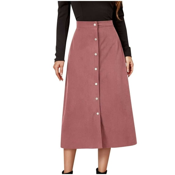 cocolona Womens High Waisted Button Long Skirts Fashion Casual Fall Solid Color Comfy Midi Skirts Skirts for Women L
