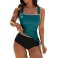 thumbnail image 1 of cocolona Womens High Waisted Modest Bathing Suits Fashion Solid Color Slim Two Piece Tankini Swimsuits with Shorts, 1 of 7