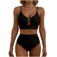 thumbnail image 1 of cocolona Womens High Waisted Textured Pleated Bikini Sets Fashion Solid Color Two Piece Bathing Suits V Neck Hollow Swimsuits, 1 of 5