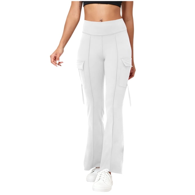 cocolona Womens High Waisted Yoga Pants Casual Stretch Flare Leggings Fashion Solid Color Cargo Pants Workout Pants with Pockets