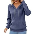 thumbnail image 1 of cocolona Womens Hoodie Fall Winter Long Sleeve V Neck Drawstring Hooded Sweatshirts Fashion Solid Color Pullover Tops with Pockets, 1 of 6