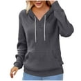 thumbnail image 1 of cocolona Womens Hoodie Fall Winter Long Sleeve V Neck Drawstring Hooded Sweatshirts Fashion Solid Color Pullover Tops with Pockets, 1 of 6