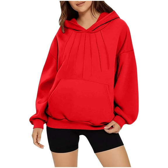cocolona Womens Hoodie Long Sleeve Front Pleated Oversized Hooded Sweatshirt Fall Winter Trendy Pullover Tops with Pockets 2025