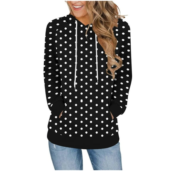cocolona Womens Hoodies Long Sleeve Drawstring Hooded Sweatshirts Fall Winter Casual Loose Polka Print Pullover Tops with Pocket