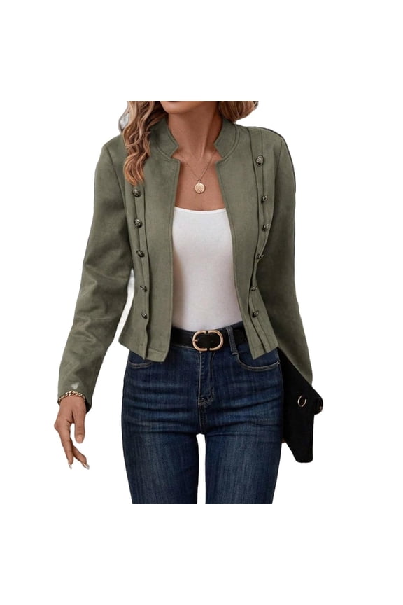 Womens Jackets Fall Long Sleeve Cropped Cardigan Jacket Fashion Casual Business Work Double Breasted Coats