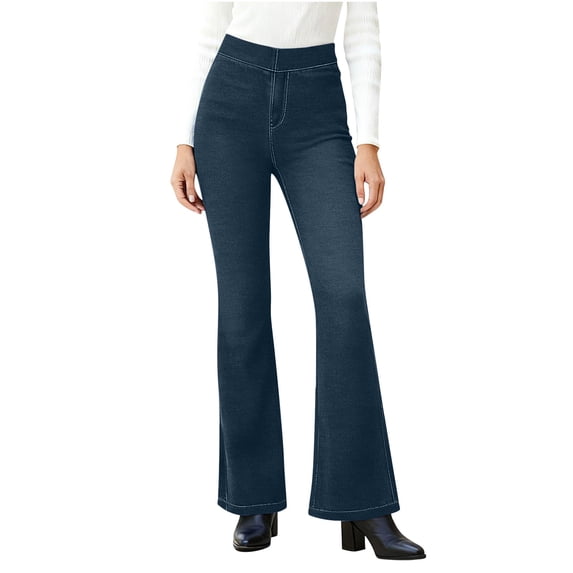 cocolona Womens Jeans Fashion Solid Color Casual Loose Stretchy Flare Denim Pants