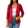 thumbnail image 1 of cocolona Womens Lace Hollow Cardigan 3/4 Sleeve Open Front Solid Color Lightweight Outwear Trendy Casual Elegant Cardigan, 1 of 6