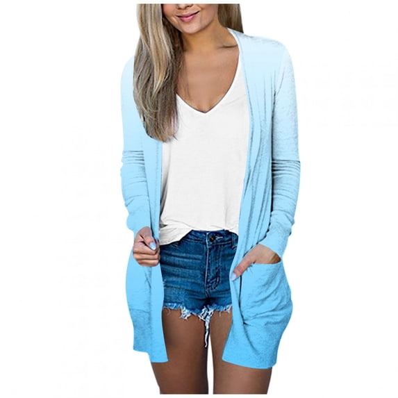 cocolona Womens Lightweight Cardigan Fall Long Sleeve Open Front Cardigan Fashion Gradient Print Outwear Coat with Pockets