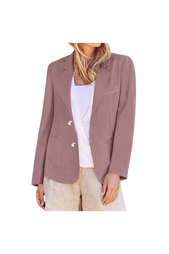 Womens Linen Blazers Business Casual Long Sleeve Cardigan Coat Office Work Suit Jackets S-4XL
