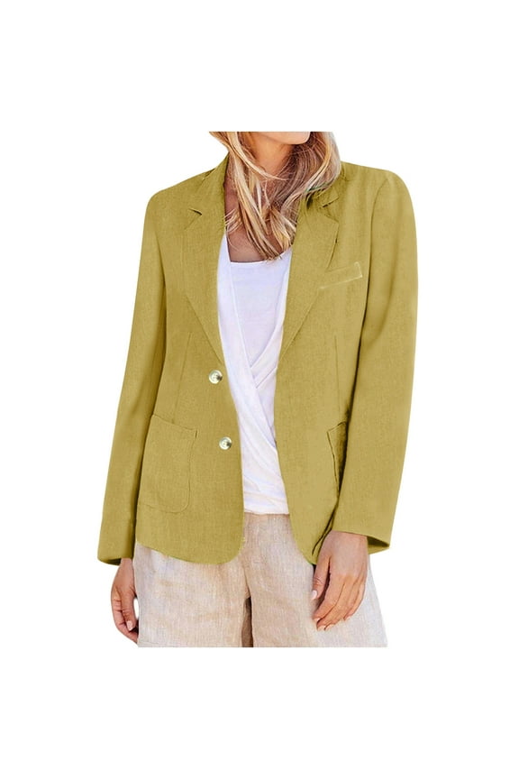 Womens Linen Blazers Business Casual Long Sleeve Cardigan Coat Office Work Suit Jackets S-4XL