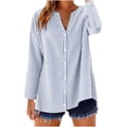 thumbnail image 1 of cocolona Womens Linen Blouses for Women Long Sleeve V Neck Striped Shirts Loose Casual Button Down Fall Tops, 1 of 6