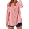 thumbnail image 1 of cocolona Womens Linen Blouses for Women Long Sleeve V Neck Striped Shirts Loose Casual Button Down Fall Tops, 1 of 6