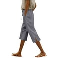 thumbnail image 1 of cocolona Womens Linen Capri Pants Elastic Waist Drawstring Side Slit Cropped Pants Summer Casual Trousers Beach Vacation Clothes, 1 of 5