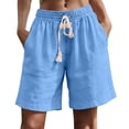 thumbnail image 1 of cocolona Womens Linen Shorts Summer Casual Solid Color Loose Elastic Waist Drawstring Shorts with Pockets, 1 of 7