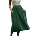 thumbnail image 1 of cocolona Womens Linen Skirts for Women Summer Casual Solid Color Elastic Waist Flowy Long Skirts Beach Vacation Midi Skirts with Pockets Green XL, 1 of 7