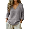 thumbnail image 1 of cocolona Womens Linen Tops V Neck Long Sleeve Shirts Fashion Casual Loose Solid Color Blouses Lightweight T-shirt, 1 of 6