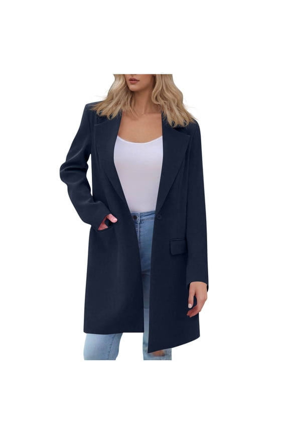Womens Long Blazer Jackets Lapel Button Long Sleeve Cardigan Coats Business Casual Suit Jacket Winter Outwear