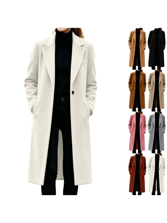 Womens Long Coat for Women Fall Winter Long Sleeve Lapel Trench Coat Oversized Elegant Trendy Jacket