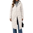 thumbnail image 1 of cocolona Womens Long Quilted Jacket LightWeight Long Sleeve Hooded Zipper Puffer Coat Casual Loose Solid Color Winter Warm Snow Long Outerwear, 1 of 6