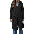 thumbnail image 1 of cocolona Womens Long Quilted Jacket LightWeight Long Sleeve Hooded Zipper Puffer Coat Casual Loose Solid Color Winter Warm Snow Long Outerwear, 1 of 6