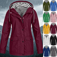 thumbnail image 1 of cocolona Womens Long Rain Jacket Striped Lined Hooded Long Sleeve Zipper Button Rain Coat Outdoor Waterproof Windbreaker Outerwear with Pockets, 1 of 5