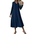 thumbnail image 1 of cocolona Womens Long Sleeve Dress Fall Fashion V Neck Flowy Long Dress Beach Vacation Casual Sun Dress, 1 of 6