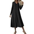 thumbnail image 1 of cocolona Womens Long Sleeve Dress Fall Fashion V Neck Flowy Long Dress Beach Vacation Casual Sun Dress, 1 of 6