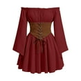 thumbnail image 1 of cocolona Womens Long Sleeve One-Shoulder Corset Dress Medieval Renaissance Dress Vintage Patchwork Pleated Ruffle Gothic Dress, 1 of 3