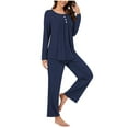 thumbnail image 1 of cocolona Womens Long Sleeve Pajama Sets Fall 2 Piece Lounge Outfits Crew Neck Button Tops and Long Pants Casual Loose Sleepwear, 1 of 7