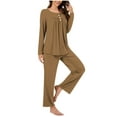 thumbnail image 1 of cocolona Womens Long Sleeve Pajama Sets Fall 2 Piece Lounge Outfits Crew Neck Button Tops and Long Pants Casual Loose Sleepwear, 1 of 7