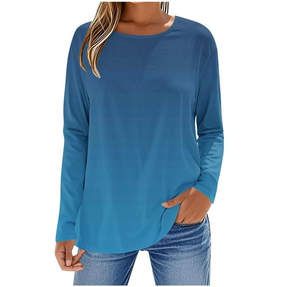 cocolona Womens Long Sleeve Shirts 2025 Fashion Casual Gradient Print Tops Crew Neck Blouses Fall Trendy T-shirts
