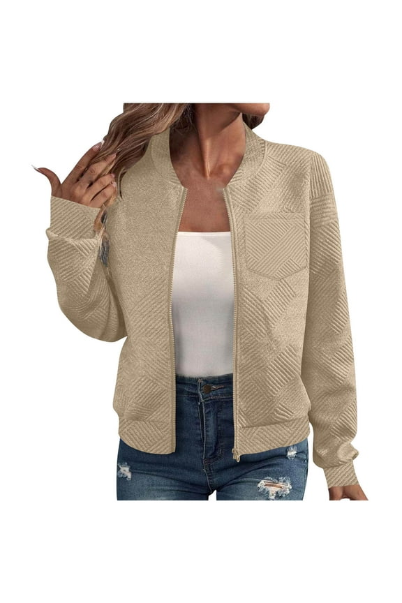 Womens Long Sleeve Zipper Stand Collar Jacket Fall Casual Lightweight Coat Tops with Pockets Jackets for Women