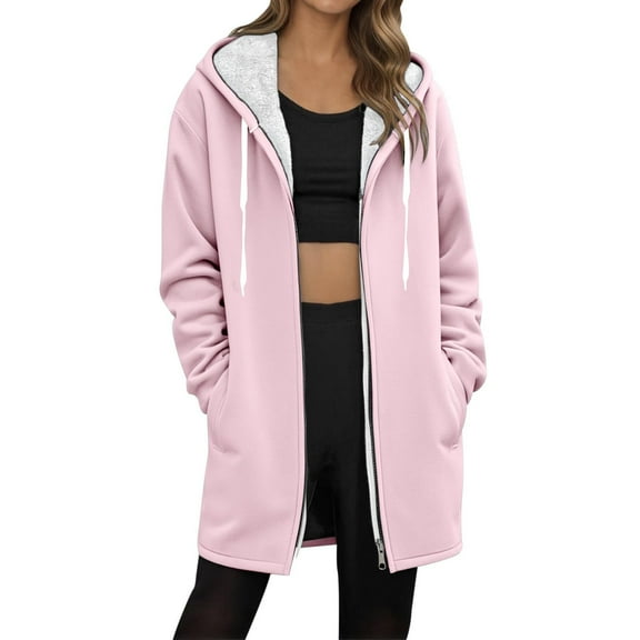 cocolona Womens Long Zip Hoodies Long Sleeve Oversized Hooded Sweatshirts Fall Winter Fleece Jackets Warm Coats