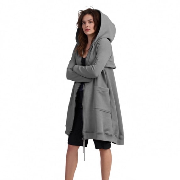 cocolona Womens Long Zip Up Hoodies Winter Fleece Hooded Jackets Oversized Patchwork Sweatshirts Long Sleeve Fleece Coat Outwear