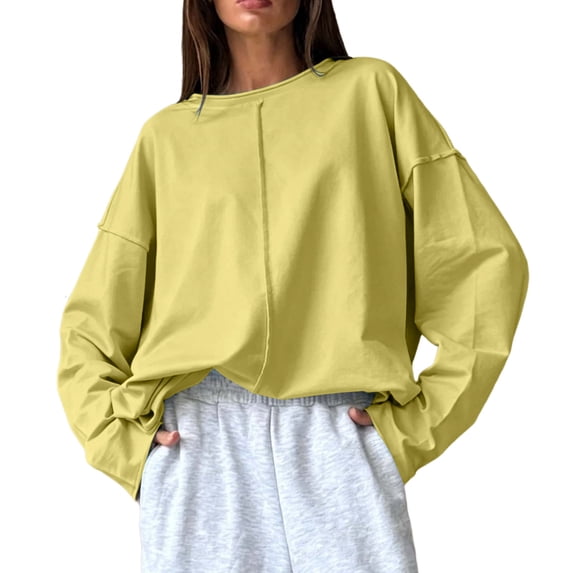 cocolona Womens Loose Casual Pullover Sweatshirts Crew Neck Long Sleeve Solid Color Fall Tops