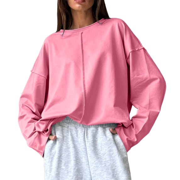 cocolona Womens Loose Casual Pullover Sweatshirts Crew Neck Long Sleeve Solid Color Fall Tops
